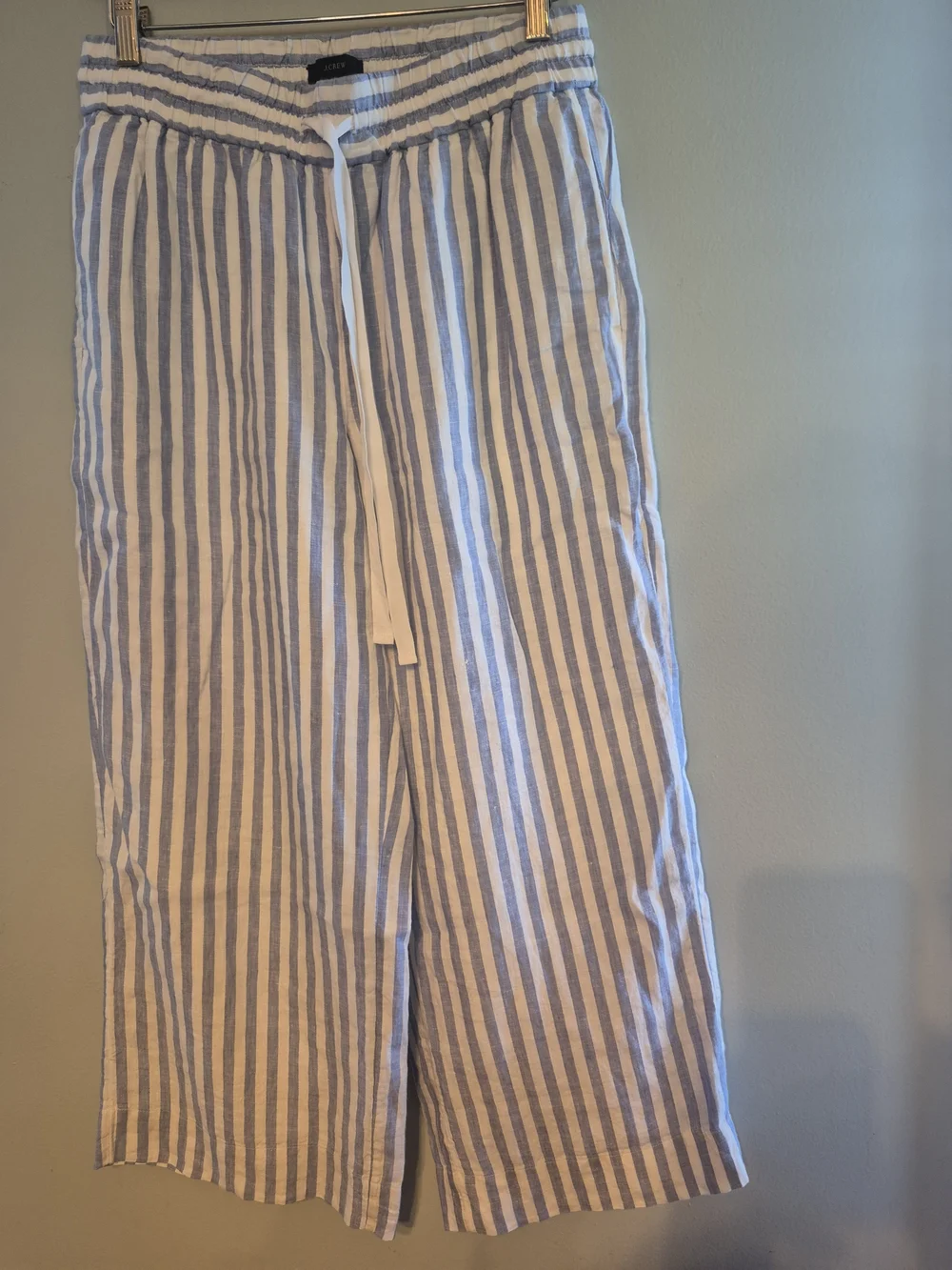 J Crew Striped Womens Linen Wide-Leg Pants in Blue and White Sz Small